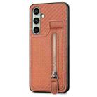 For Samsung Galaxy A56 5G Carbon Fiber Vertical Flip Zipper Phone Case(Brown) - 2