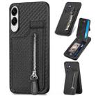 For Samsung Galaxy S25 Edge 5G Carbon Fiber Vertical Flip Zipper Phone Case(Black) - 1