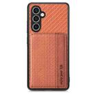 For Samsung Galaxy S23 FE 5G Carbon Fiber Magnetic Card Wallet RFID Blocking Phone Case(Brown) - 1