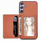 For Samsung Galaxy S25 Ultra 5G Carbon Fiber Magnetic Card Wallet RFID Blocking Phone Case(Brown) - 1