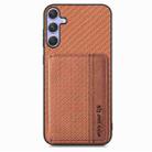 For Samsung Galaxy S25 Ultra 5G Carbon Fiber Magnetic Card Wallet RFID Blocking Phone Case(Brown) - 2