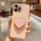 For iPhone 15 Pro Max Electroplating Love Heart Holder TPU Phone Case(Pink) - 1