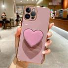 For iPhone 15 Pro Max Electroplating Love Heart Holder TPU Phone Case(Purple) - 1