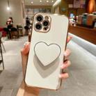 For iPhone 15 Pro Max Electroplating Love Heart Holder TPU Phone Case(White) - 1