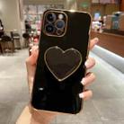 For iPhone 15 Pro Electroplating Love Heart Holder TPU Phone Case(Black) - 1