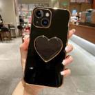 For iPhone 15 Plus Electroplating Love Heart Holder TPU Phone Case(Black) - 1