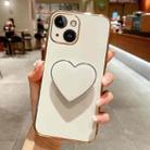 For iPhone 15 Plus Electroplating Love Heart Holder TPU Phone Case(White) - 1