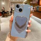 For iPhone 15 Electroplating Love Heart Holder TPU Phone Case(Blue) - 1