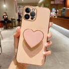 For iPhone 14 Pro Max Electroplating Love Heart Holder TPU Phone Case(Pink) - 1