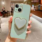 For iPhone 14 Plus Electroplating Love Heart Holder TPU Phone Case(Green) - 1