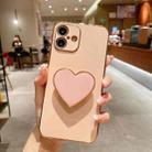 For iPhone 16 Electroplating Love Heart Holder TPU Phone Case(Pink) - 1