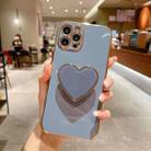 For iPhone 16 Pro Electroplating Love Heart Holder TPU Phone Case(Blue) - 1