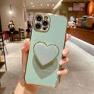 For iPhone 16 Pro Electroplating Love Heart Holder TPU Phone Case(Green) - 1