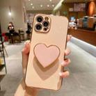 For iPhone 16 Pro Max Electroplating Love Heart Holder TPU Phone Case(Pink) - 1