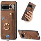 For Google Pixel 8 Pro Retro Skin-feel Ring Card Bag Phone Case with Hang Loop(Brown) - 1