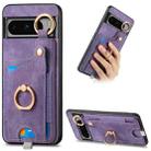 For Google Pixel 8 Pro Retro Skin-feel Ring Card Bag Phone Case with Hang Loop(Purple) - 1