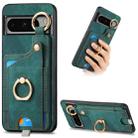 For Google Pixel 8 Pro Retro Skin-feel Ring Card Bag Phone Case with Hang Loop(Green) - 1