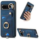 For Google Pixel 8 Pro Retro Skin-feel Ring Card Bag Phone Case with Hang Loop(Blue) - 1