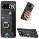 For Google Pixel 8 Pro Retro Skin-feel Ring Card Bag Phone Case with Hang Loop(Black) - 1