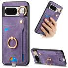 For Google Pixel 8 Retro Skin-feel Ring Card Bag Phone Case with Hang Loop(Purple) - 1