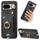 For Google Pixel 8 Retro Skin-feel Ring Card Bag Phone Case with Hang Loop(Black) - 1