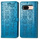For Google Pixel 8a Cat and Dog Embossed Leather Phone Case(Blue) - 2