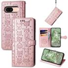 For Google Pixel 8a Cat and Dog Embossed Leather Phone Case(Rose Gold) - 1
