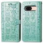 For Google Pixel 8a Cat and Dog Embossed Leather Phone Case(Green) - 2