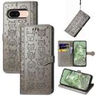 For Google Pixel 8a Cat and Dog Embossed Leather Phone Case(Gray) - 1