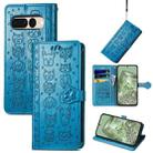 For Google Pixel 7 Pro Cat and Dog Embossed Leather Phone Case(Blue) - 1