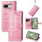 For Google Pixel 7 Cat and Dog Embossed Leather Phone Case(Pink) - 1