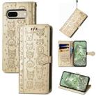 For Google Pixel 7 Cat and Dog Embossed Leather Phone Case(Gold) - 1