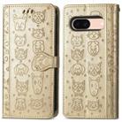 For Google Pixel 7 Cat and Dog Embossed Leather Phone Case(Gold) - 2