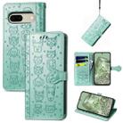 For Google Pixel 7 Cat and Dog Embossed Leather Phone Case(Green) - 1