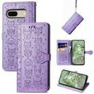 For Google Pixel 7 Cat and Dog Embossed Leather Phone Case(Purple) - 1