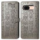 For Google Pixel 7 Cat and Dog Embossed Leather Phone Case(Gray) - 2