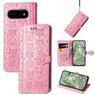 For Google Pixel 6a Cat and Dog Embossed Leather Phone Case(Pink) - 1