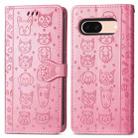 For Google Pixel 6a Cat and Dog Embossed Leather Phone Case(Pink) - 2