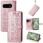For Google Pixel 6a Cat and Dog Embossed Leather Phone Case(Rose Gold) - 1