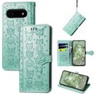 For Google Pixel 6a Cat and Dog Embossed Leather Phone Case(Green) - 1