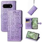 For Google Pixel 6a Cat and Dog Embossed Leather Phone Case(Purple) - 1