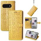 For Google Pixel 6 Pro Cat and Dog Embossed Leather Phone Case(Yellow) - 1