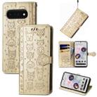 For Google Pixel 6 Pro Cat and Dog Embossed Leather Phone Case(Gold) - 1