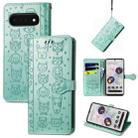 For Google Pixel 6 Pro Cat and Dog Embossed Leather Phone Case(Green) - 1