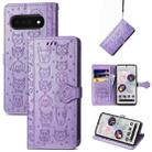 For Google Pixel 6 Pro Cat and Dog Embossed Leather Phone Case(Purple) - 1