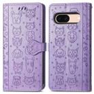 For Google Pixel 5 Cat and Dog Embossed Leather Phone Case(Purple) - 2