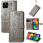 For Google Pixel 5 Cat and Dog Embossed Leather Phone Case(Gray) - 1