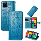 For Google Pixel 5 XL Cat and Dog Embossed Leather Phone Case(Blue) - 1