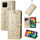 For Google Pixel 5 XL Cat and Dog Embossed Leather Phone Case(Gold) - 1