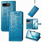 For Google Pixel 9a Cat and Dog Embossed Leather Phone Case(Blue) - 1